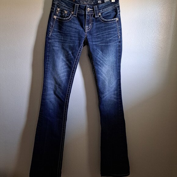 Miss Me Signature Rise Slim Boot Jeans W/Rhinestone Embellishments&Leather Pocke - Picture 4 of 10